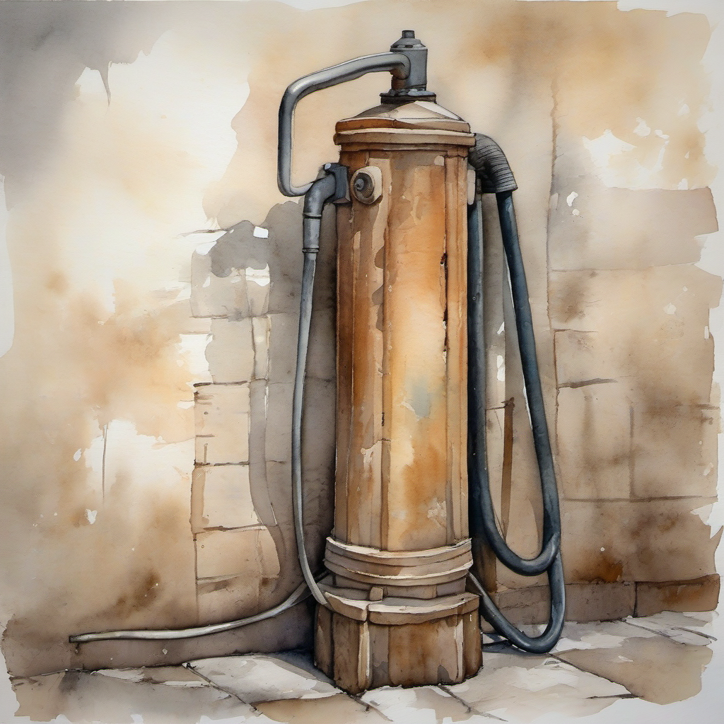 Dřevěná pumpa – akvarel