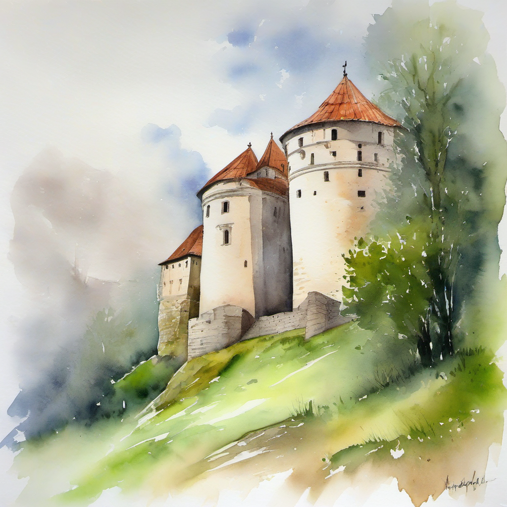 Domy čp. 60 a 61 – akvarel