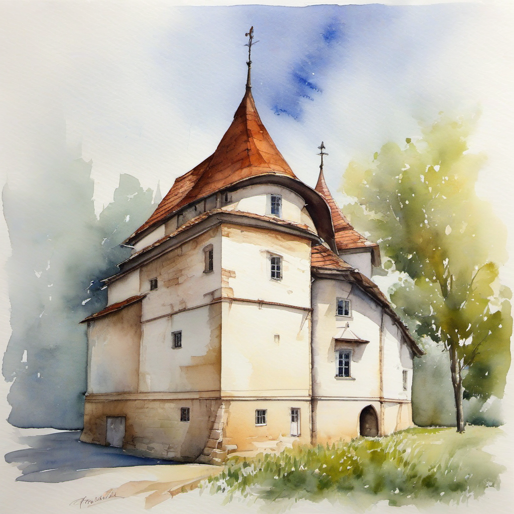 Historické centrum Českého Krumlova – akvarel