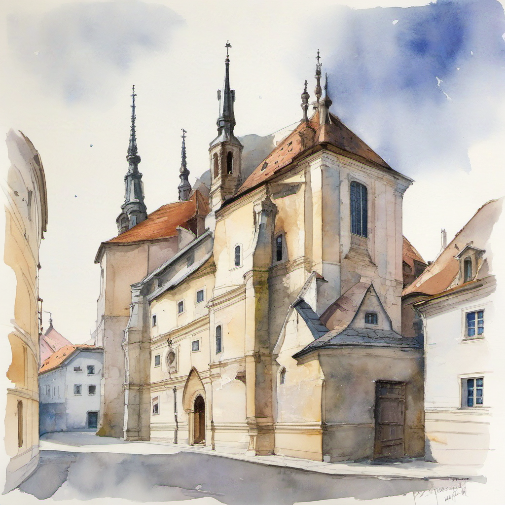 Klášter kapucínů na Hradčanech – akvarel