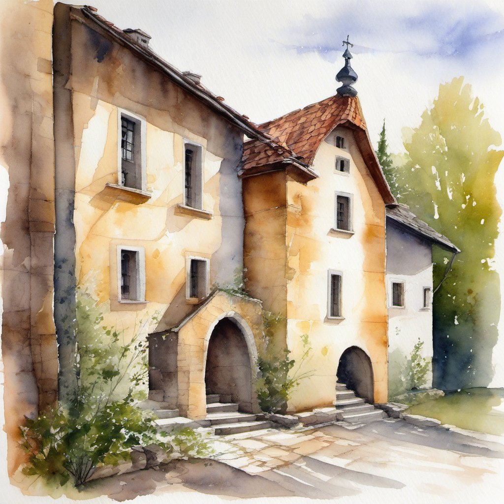 kostel Rozeslání svatých Apoštolů (Chotěšice) – akvarel
