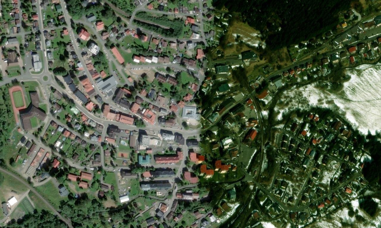 Zámeček Železná Ruda – letecký pohled