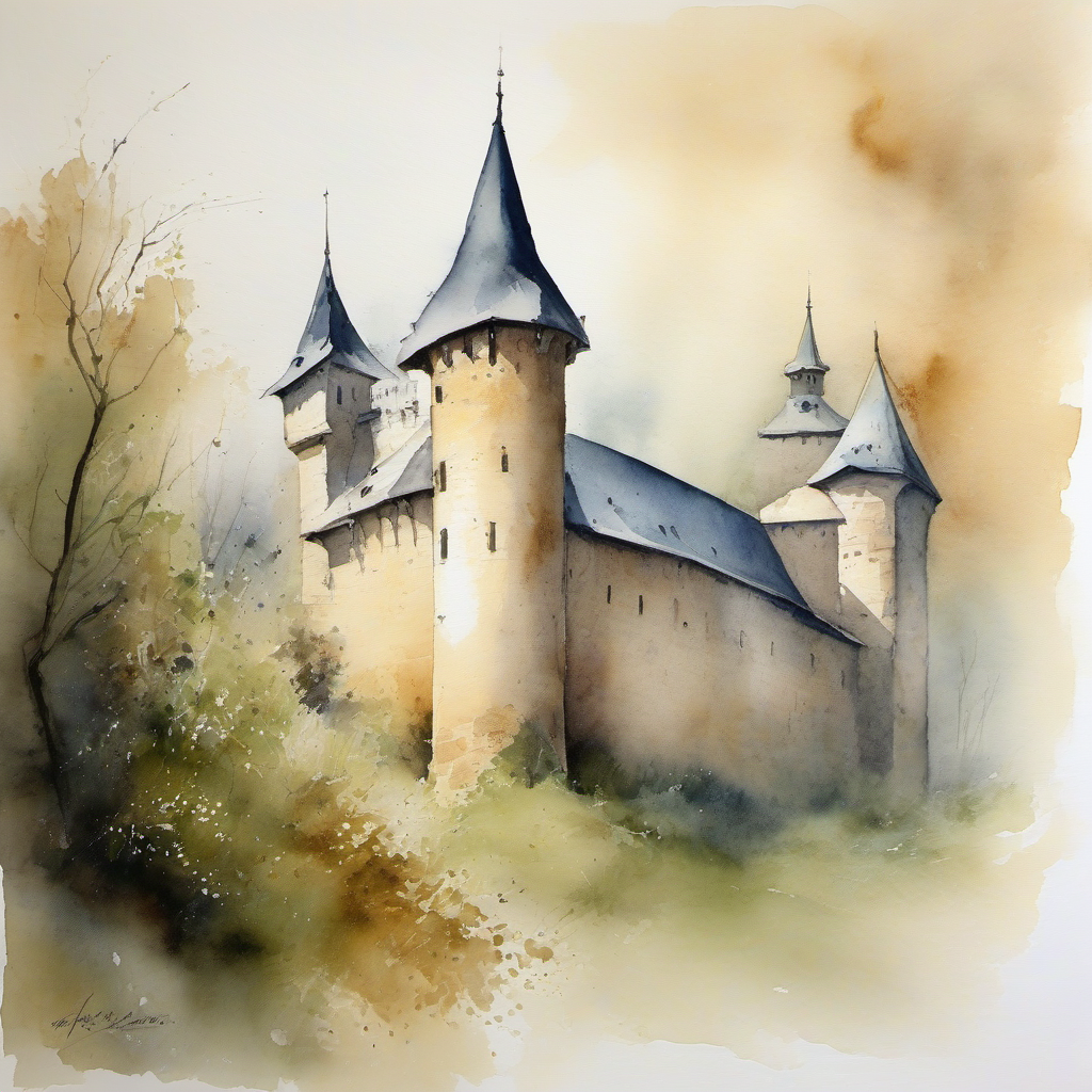 Zámek Těchobuz – akvarel