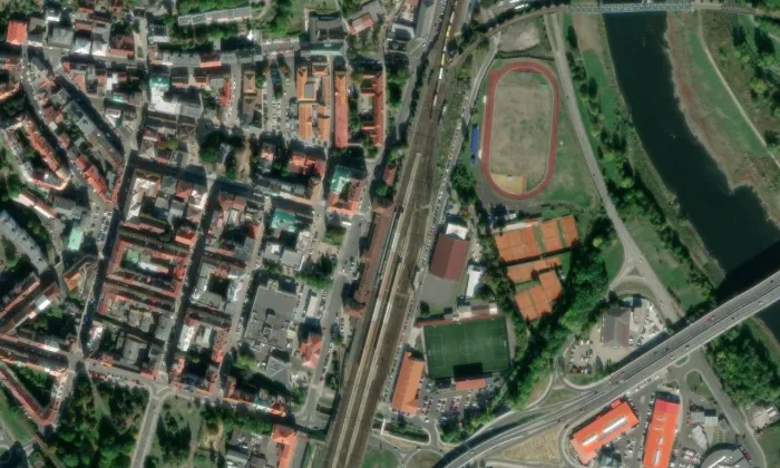 Děčín hlavní nádraží – letecký pohled