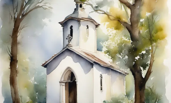 Hřbitovní kaple (Lobendava) – akvarel