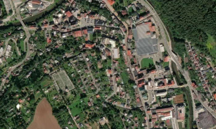 Husův sbor v Úpici – letecký pohled