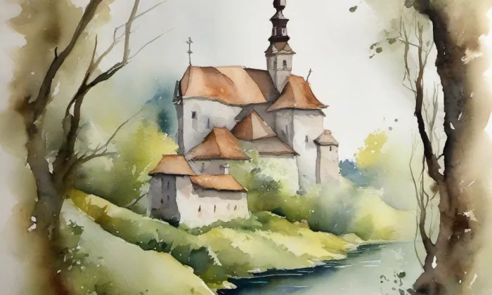 kaple Panny Marie Sněžné pod Hvězdou – akvarel