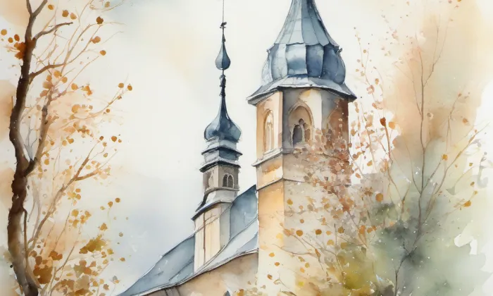 kaple svatého Václava (Praha-Suchdol) – akvarel
