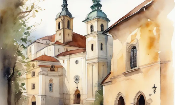 kapucínský klášter v Brně – akvarel
