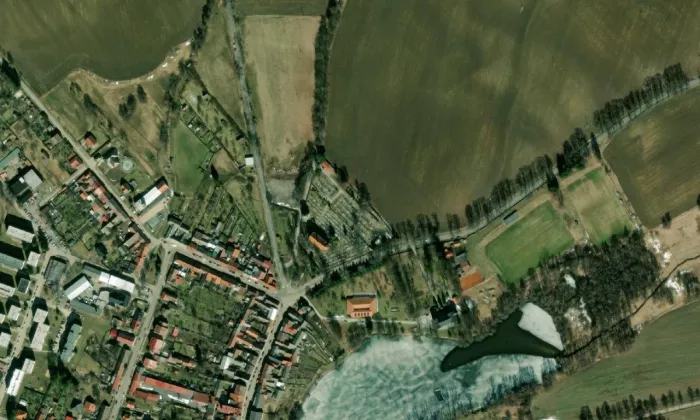 Kostel Božího Těla (Počátky) – letecký pohled