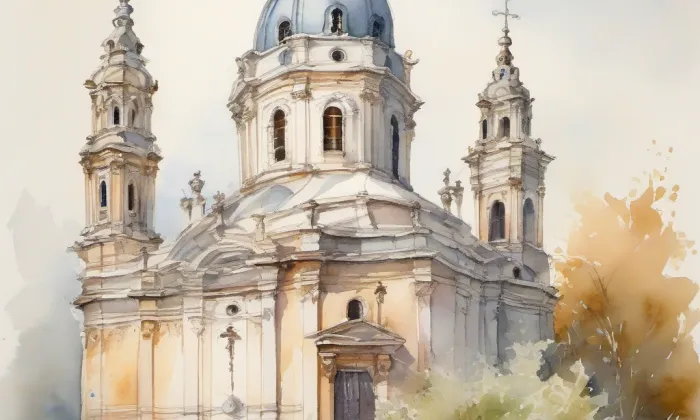 Kostel Božského srdce Páně (České Budějovice 3) – akvarel