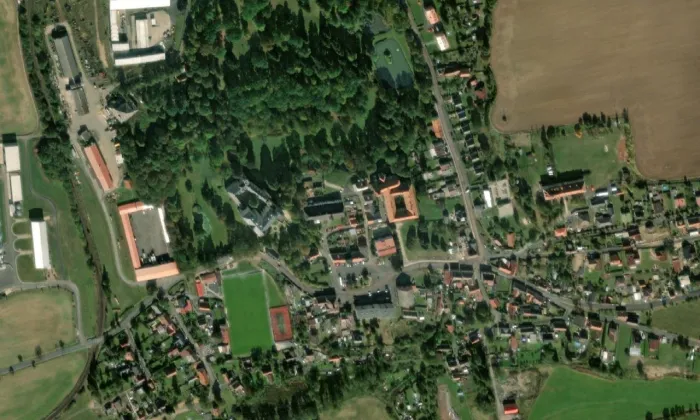 kostel Jména Panny Marie (Chyše) – letecký pohled