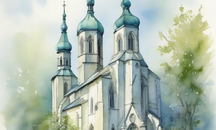 Kostel Nanebevzetí Panny Marie (Liptaň) – akvarel