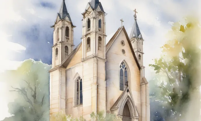 kostel Panny Marie Pomocnice křesťanů (Sítiny) – akvarel
