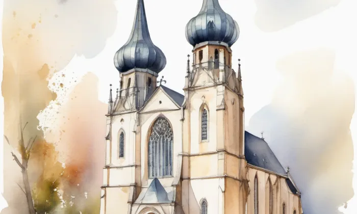 kostel svaté Barbory (Chvalkovice) – akvarel