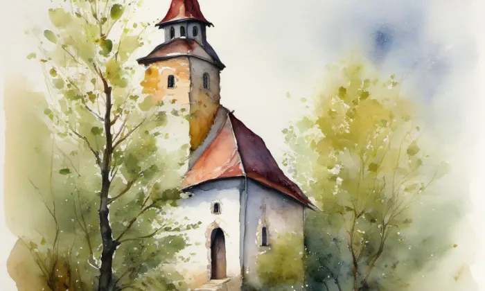 Kostel svatého Bartoloměje (Ktiš) – akvarel