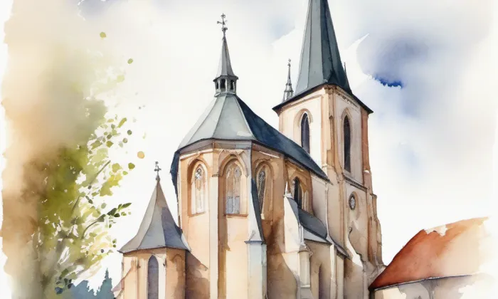 kostel svatého Benedikta v Lučicích – akvarel
