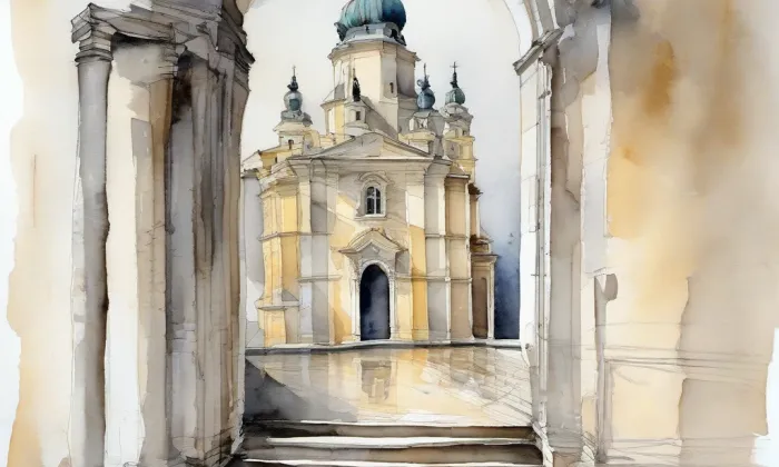 Kostel svatého Jiří (Panenský Týnec) – akvarel