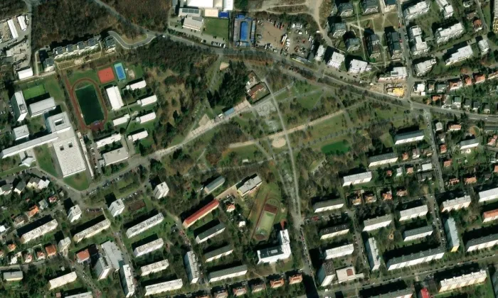 Malešický park – letecký pohled