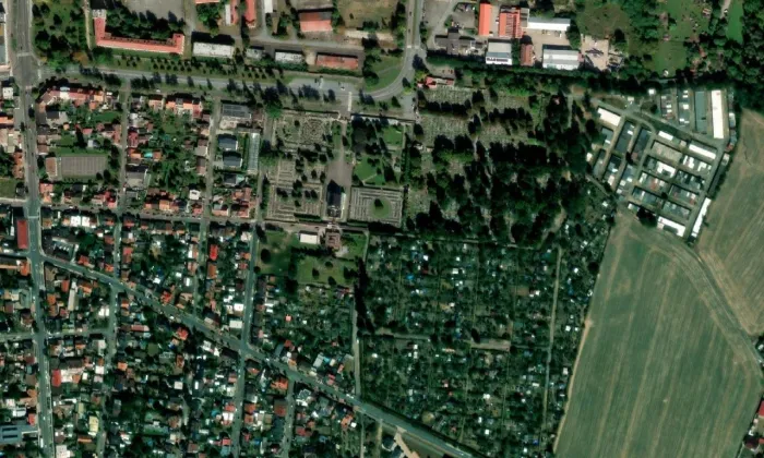 Pardubické krematorium – letecký pohled