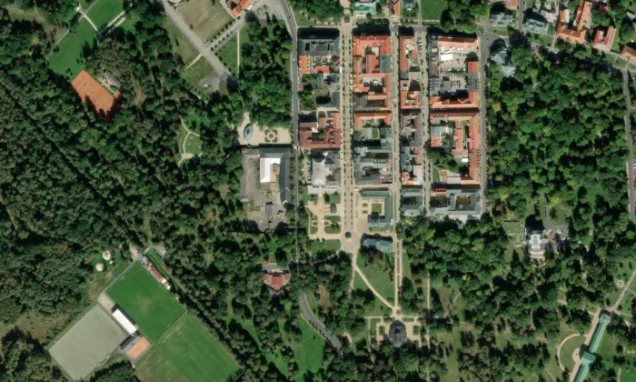 Společenský dům ve Františkových Lázních – letecký pohled