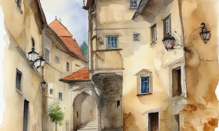 Těšnov – akvarel