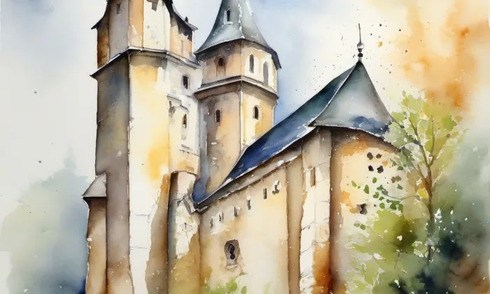 Třetí nádvoří Pražského hradu – akvarel