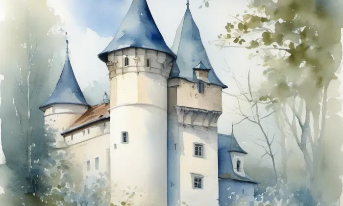 Zámek Pozořice – akvarel