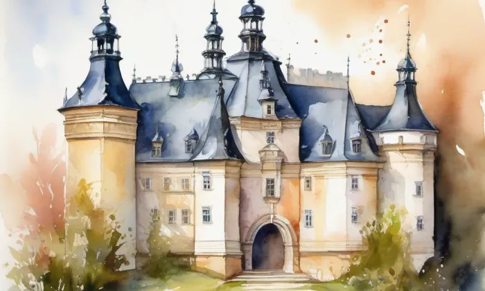 zámek Týnec – akvarel