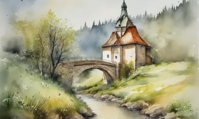Anderlův mlýn – akvarel